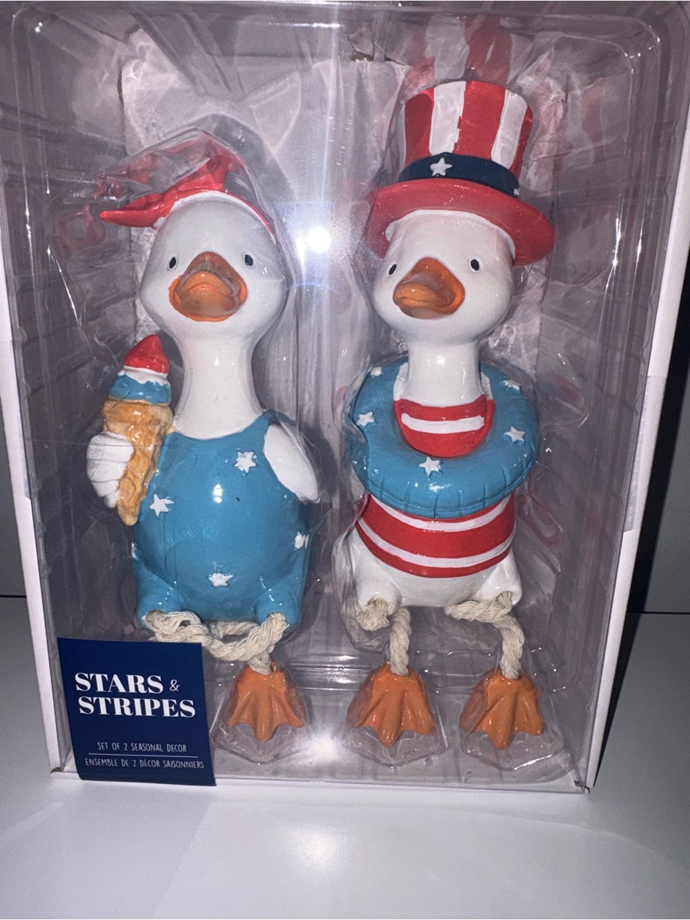 Stars & Stripes Patriotic Duck Figurine Set - Red, White & Blue